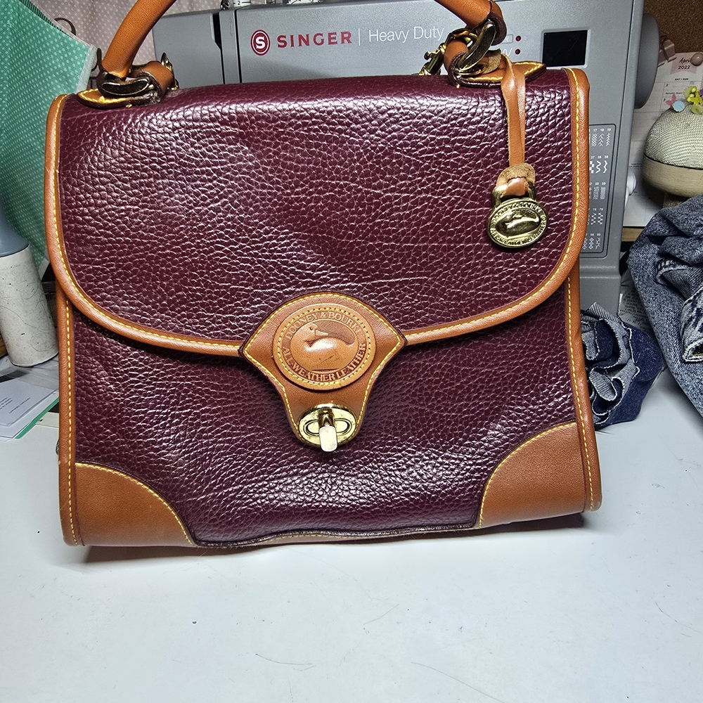 Dooney & Bourke Maroon and Tan Leather Satchel